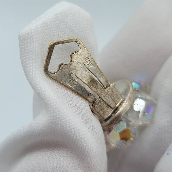 Vintage Crystal Aurora Borealis Clip Earrings Made In Italy #1209 - Picture 13 of 15